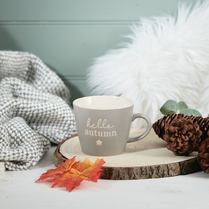 HELLO AUTUMN MUG GREY STONEWARE WITH STAR