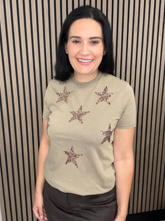 Walnut Sequin Star Tee
