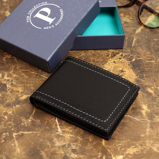 Mens black bi fold leather wallet