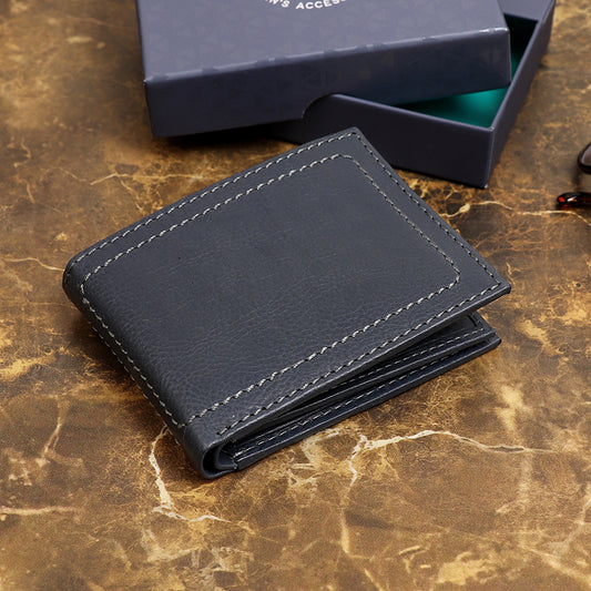 Mens navy bi fold leather wallet