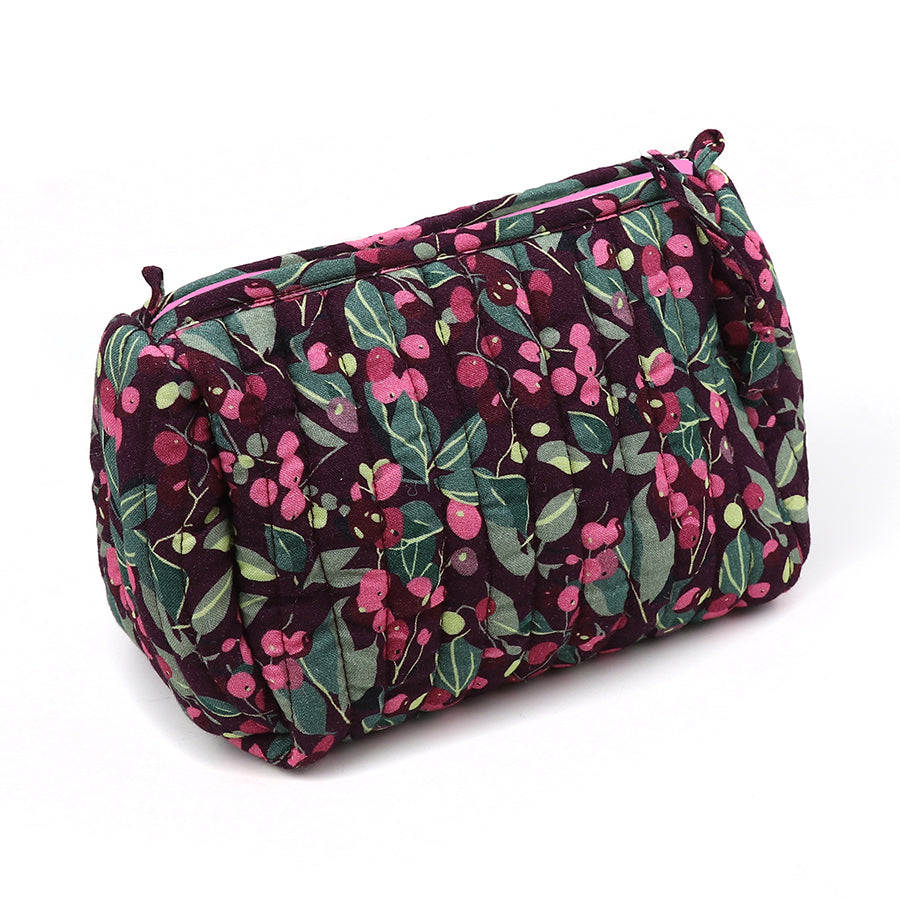 Aubergine winter berry quilted make-up bag