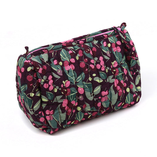 Aubergine winter berry quilted make-up bag