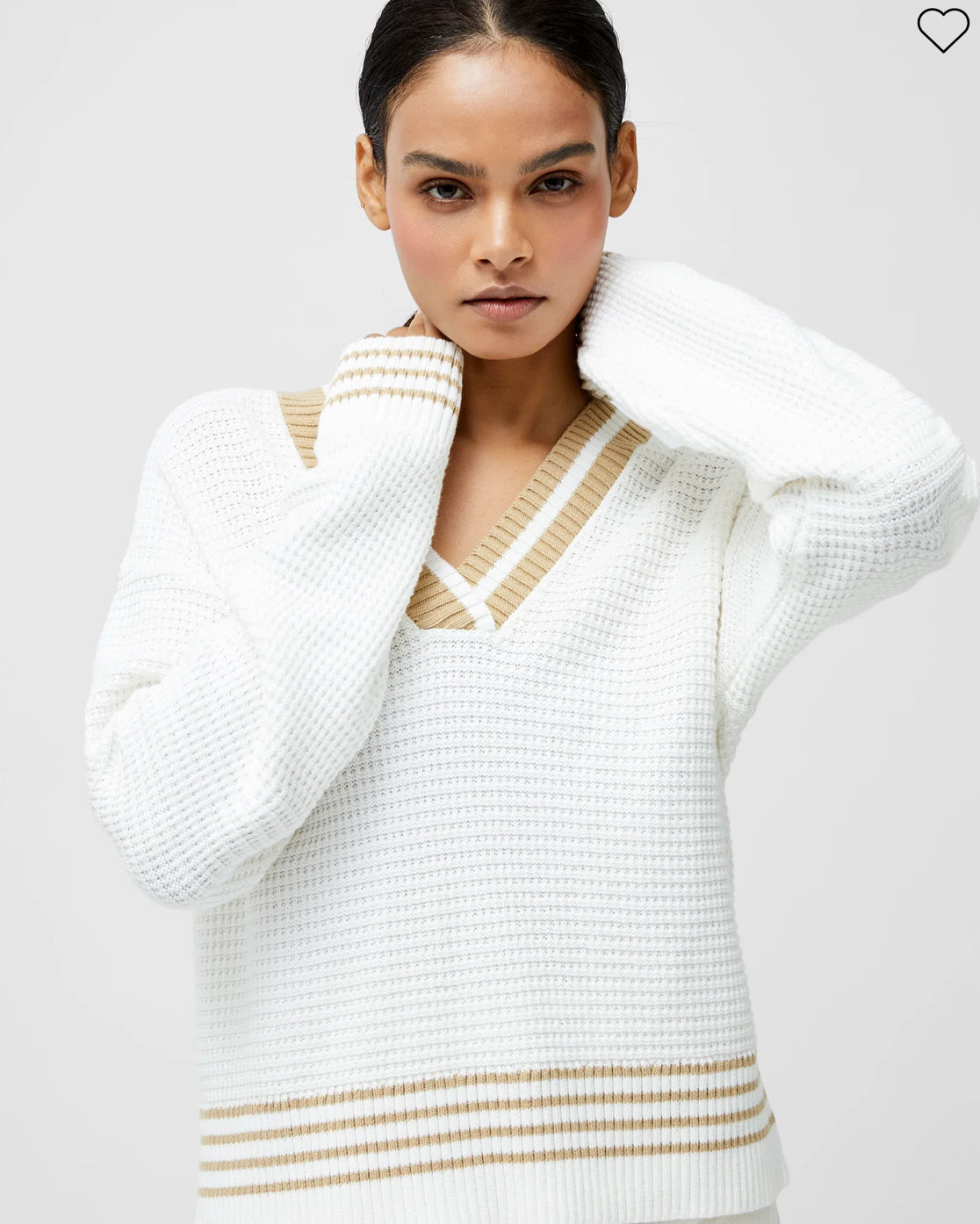 78YCE Lily Long Sleeve Varsity V Neck Jumper - Summer White/Sand