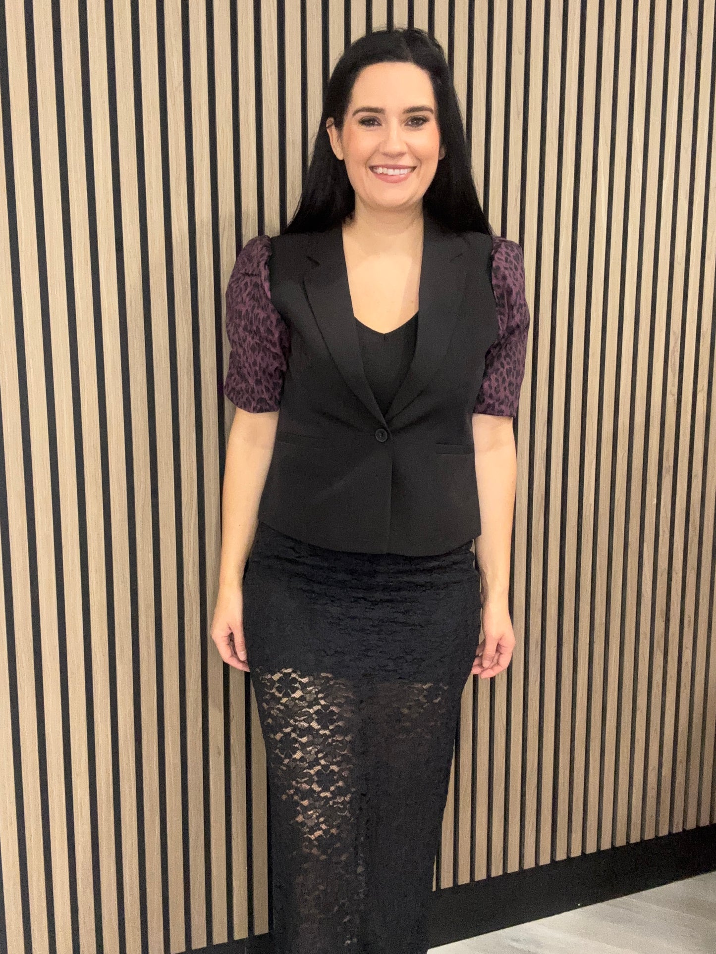 Fiona short leopard sleeve blazer - purple sleeve