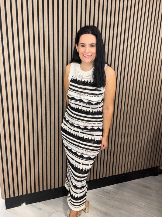 Crochet Midaxi Ecru/ Black Dress 15344406