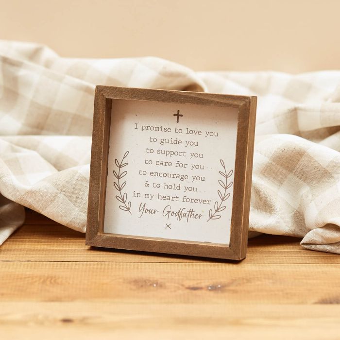 BABY GODFATHER EASEL PLAQUE WITH VERSE WOODEN WITH CROSS