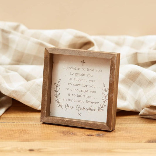 BABY GODMOTHER EASEL PLAQUE WITH VERSE WOODEN WITH CROSS