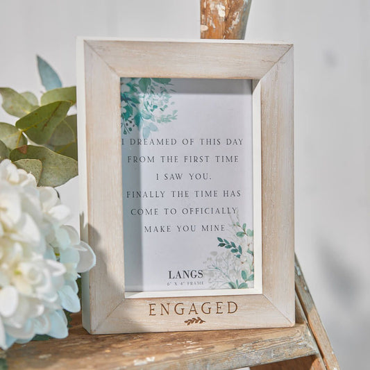 WEDDING ENGAGEMENT PHOTO FRAME ENGRAVED WOOD WITH QUOTE INSERT