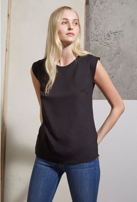 762ZA Polly Plains Capped T-Shirt - Black