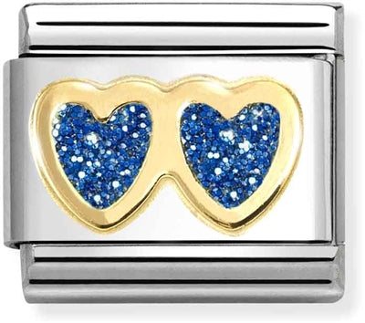 CLASSIC Double Blue Glitter Heart Charm