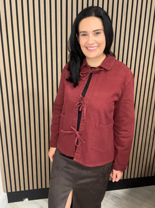 Drew Twill Bow Jacket - Cabernet