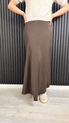 Brown maxi slip skirt