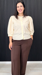 Cleo high waist wide leg trousers in chocolate brown