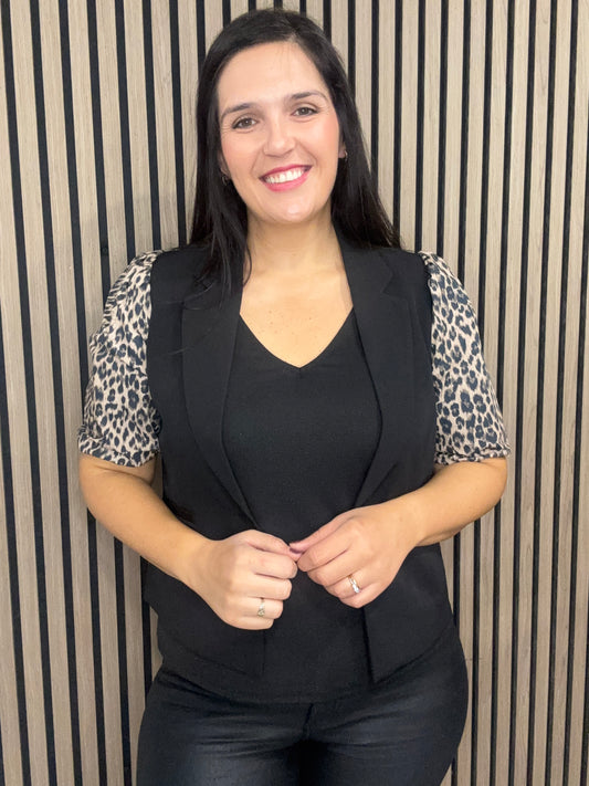 Fiona short leopard sleeve blazer - camel sleeve