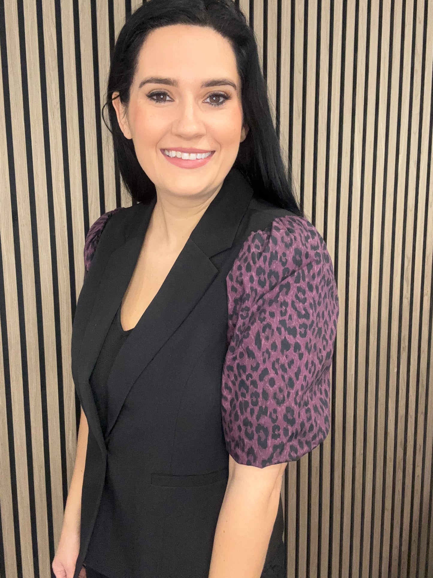 Fiona short leopard sleeve blazer - purple sleeve