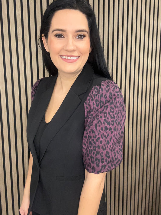 Fiona short leopard sleeve blazer - purple sleeve