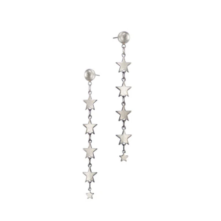 LF717 Five Sisters' Star Drop Earrings in Worn Silver