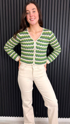 Zigzag Knit Cardigan in Green & Cream | Women’s Knitwear