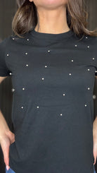 Black Hester tee close-up showing stud embellishment detail