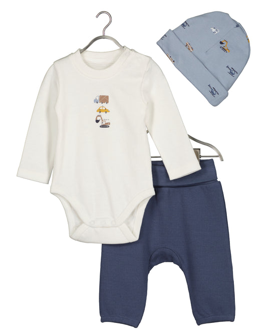 3 pce Blue Set - Babygrow, Bottoms and hat