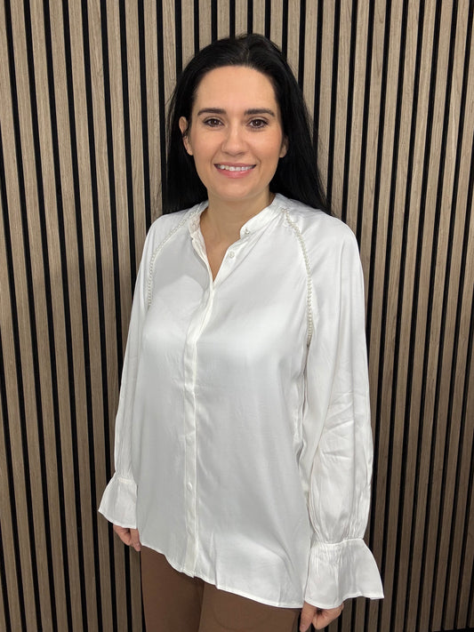 Candice Satin Pearl Trim Shirt
