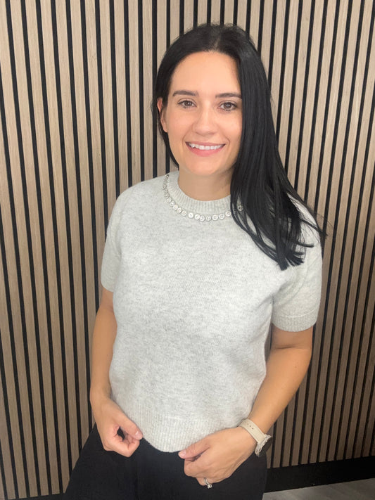 Shelby grey bling knit jumper short sleeve