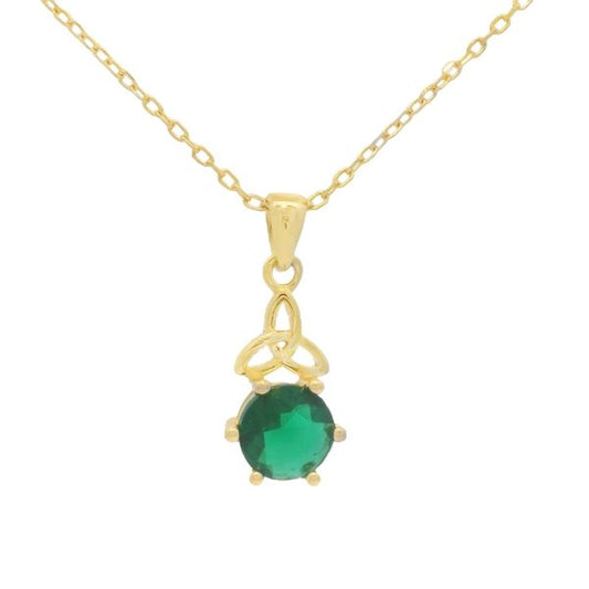 Intricate Celtic Trinity Pendant with Large Emerald Cubic Zirconia – Yellow Gold  CS295Y