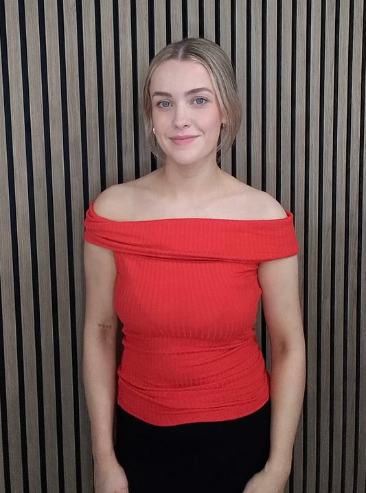 Dani red off shoulder top