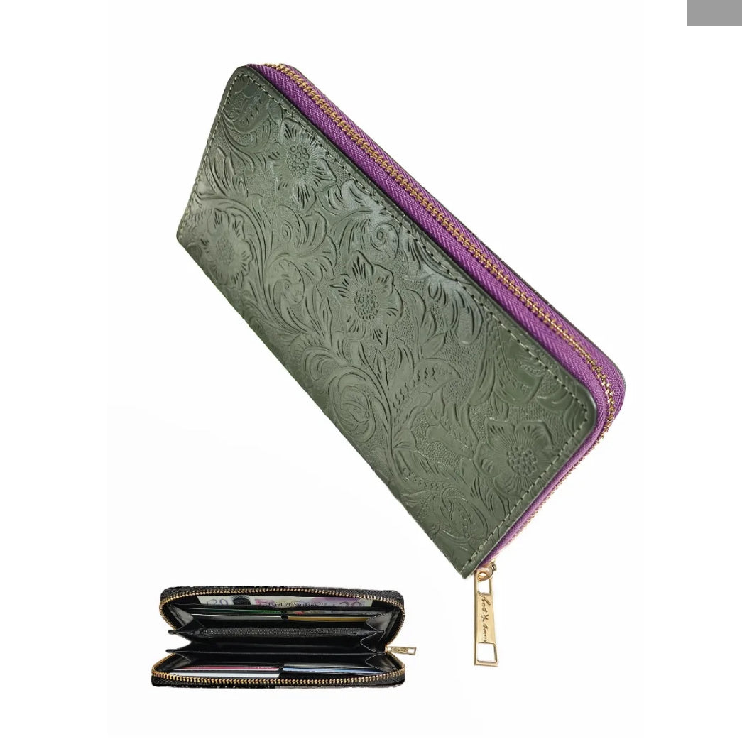 WN574 Purse/Organiser W/Contrast Zip - Olive/Heather