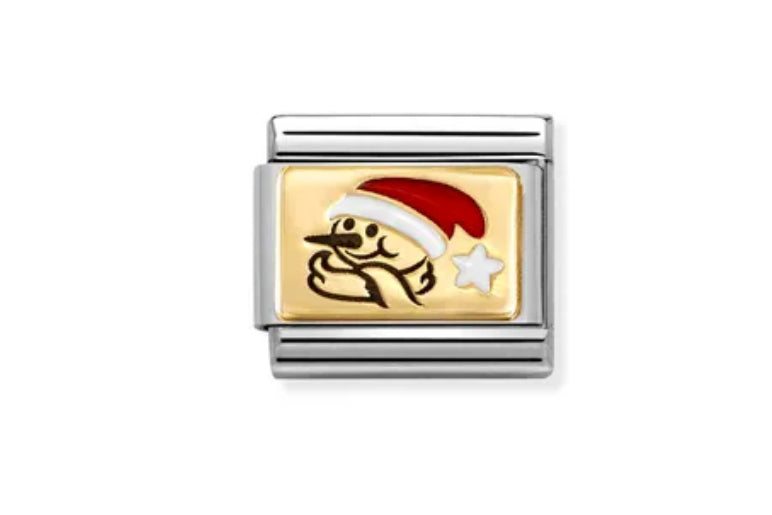 Stainless steel Link with gold Snowman symbol with Santa Hat