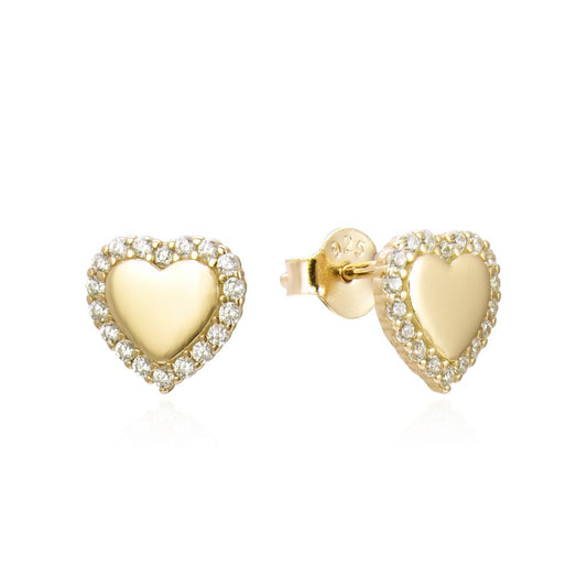 Heart Studs with Cubic Zirconia – Gold E1915