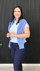 Sally striped crew neck t-shirt in blue and white