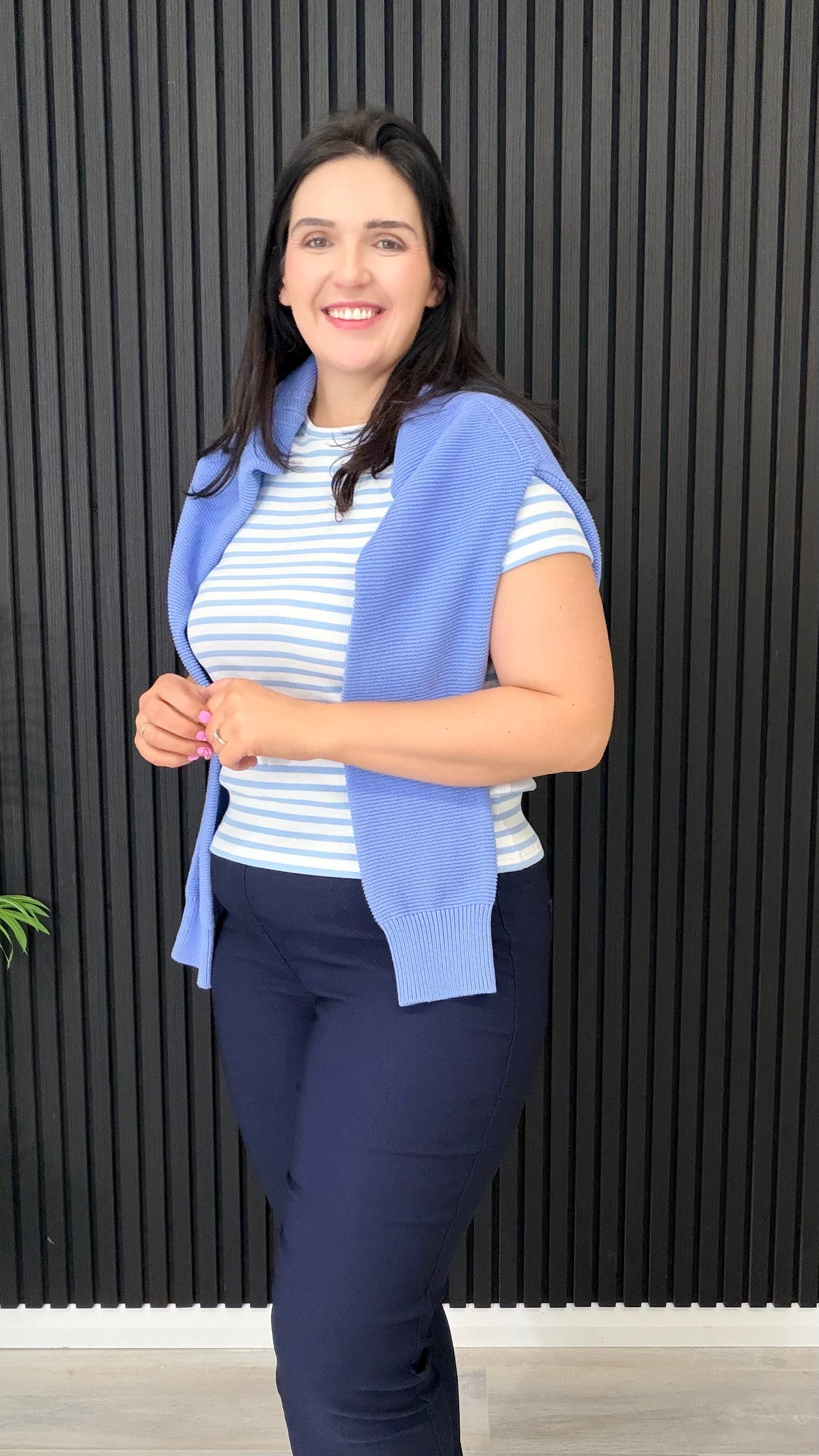 Sally striped crew neck t-shirt in blue and white