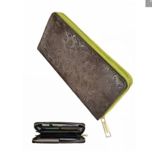 WN573  Purse/Organiser W/Contrast Zip - Cocoa/Lime