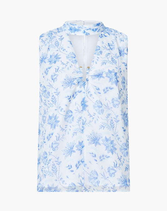 72YND Serenity V Neck Top Cream/ Blue