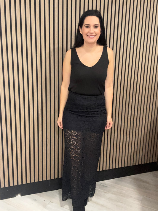 Isla black lace skirt
