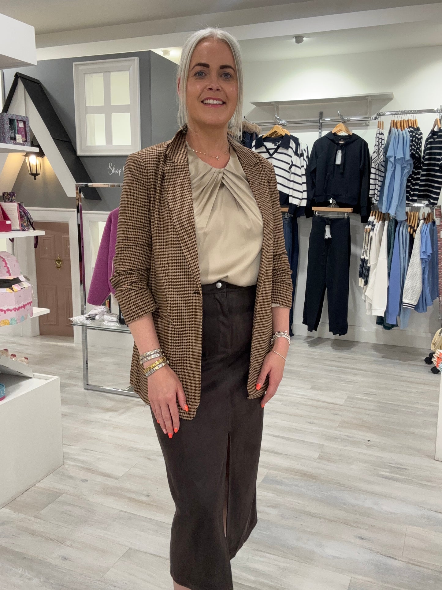 Lettie Check Blazer - chocolate