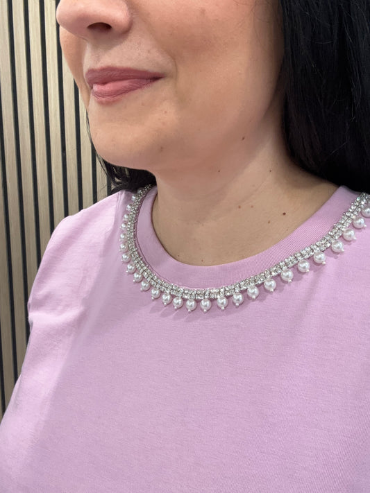 Mauve Mist Pearl Embellishment Tee