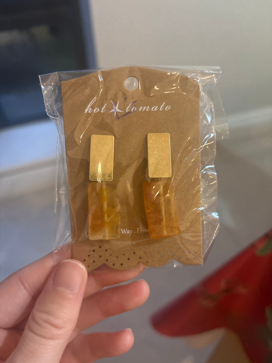 Gallery Resin Drop Earrings  - Worn Gold / Tangerine