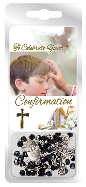 Confirmation Rosary/Prayer Card - Black