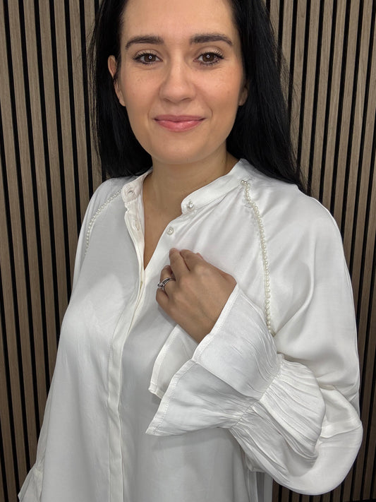 Candice Satin Pearl Trim Shirt