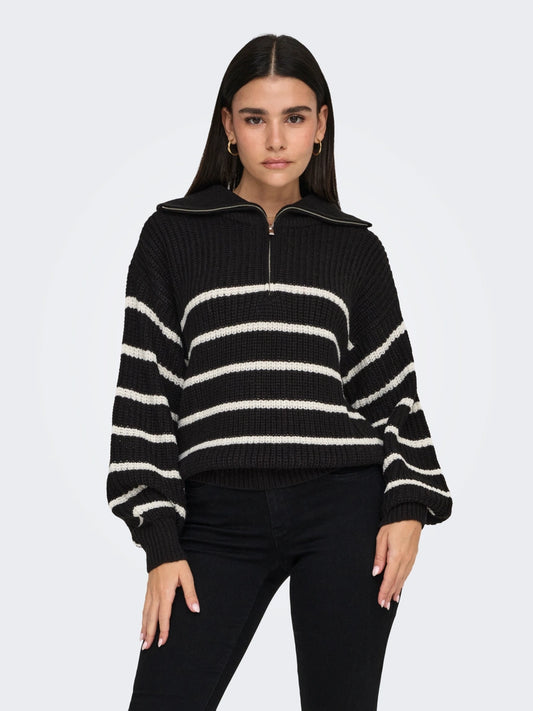 JDY Justy Half Zip - Black/ White 15335480