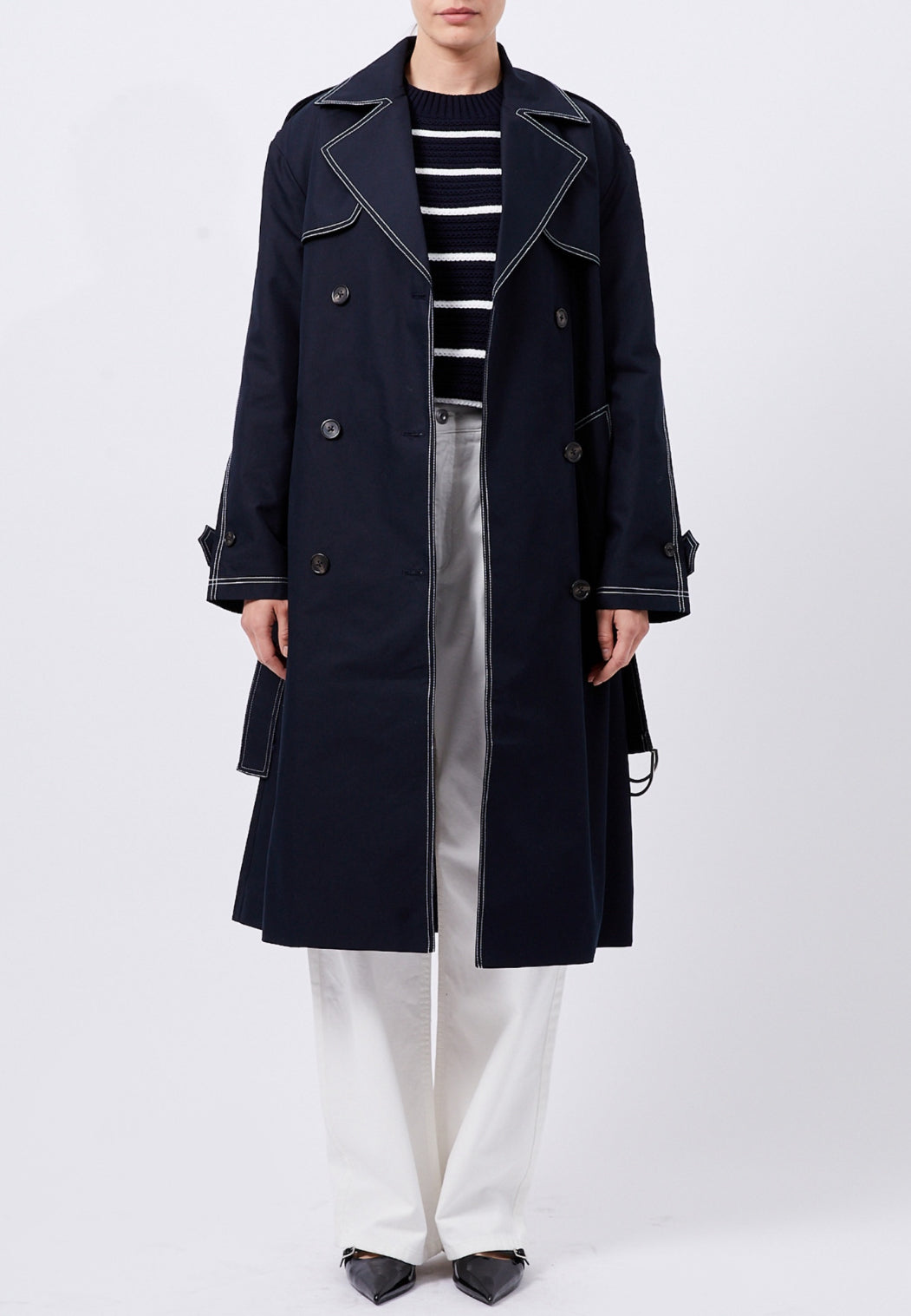 70YAA Afton Contrast Stitch Belted Trench Coat