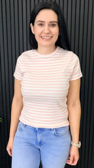 Sally striped short sleeve t-shirt styled with light wash denim