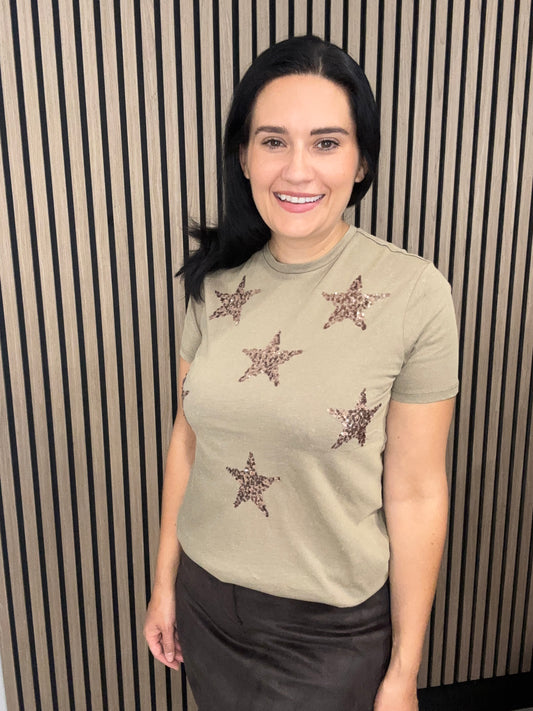 Walnut Sequin Star Tee
