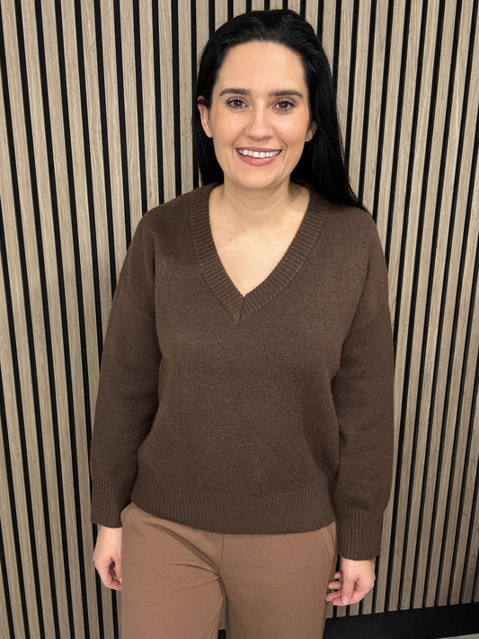 Marni loose v neck jumper - chocolate brown