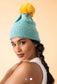 Ingrid Bobble Hat - Aqua & Mustard