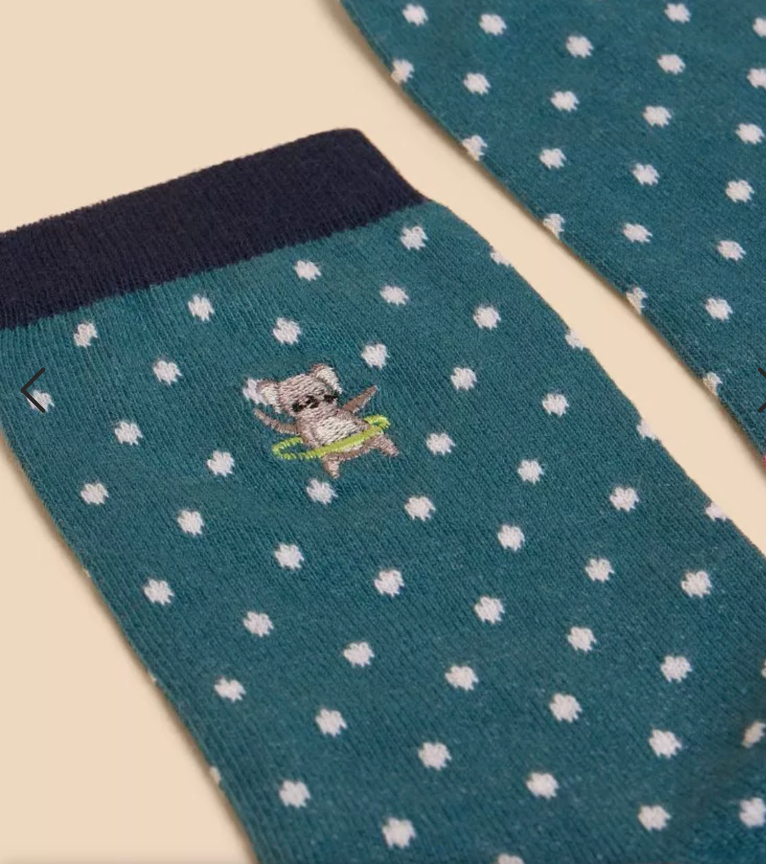 EMBROIDERED KOALA ANKLE SOCK  IN TEAL MULTI
