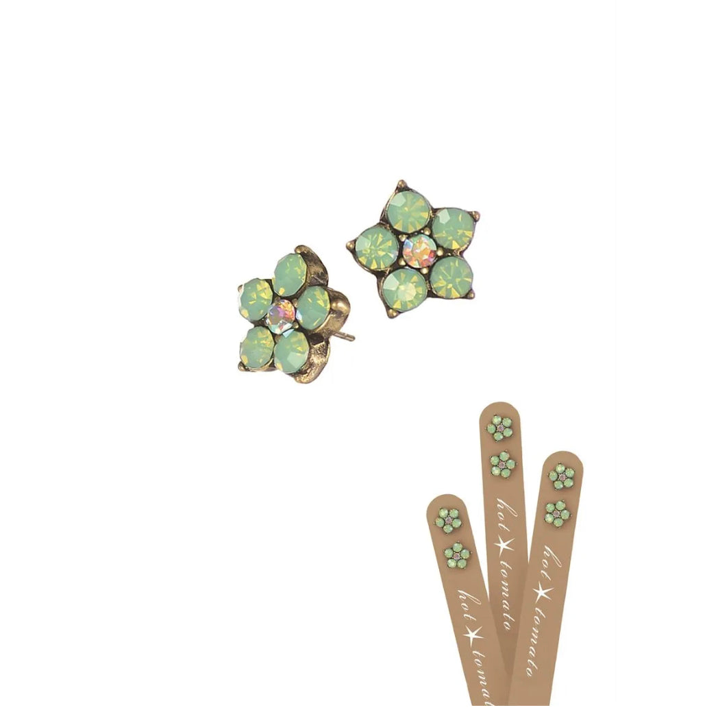 LF899 Five Petal Floral Studs - Old Gold/Pacific Opal/AB