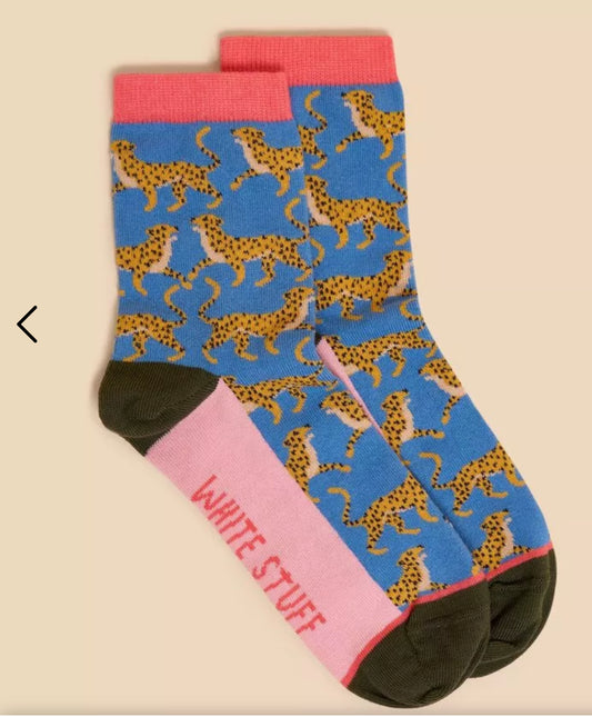 CHEETAH ANKLE SOCK  IN BLUE MULTI